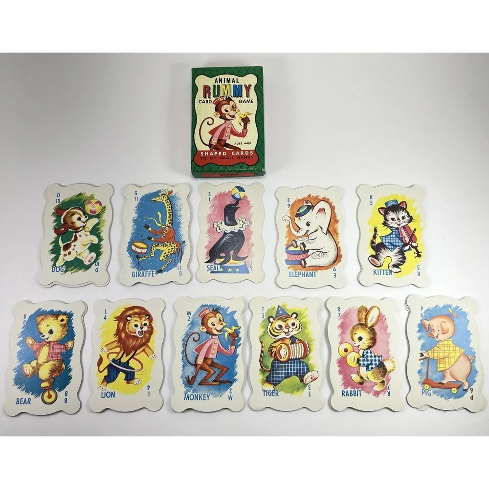Vintage Animal Rummy Card Game 1950s 1960s Shaped Cards Ages 4 & Up Retro